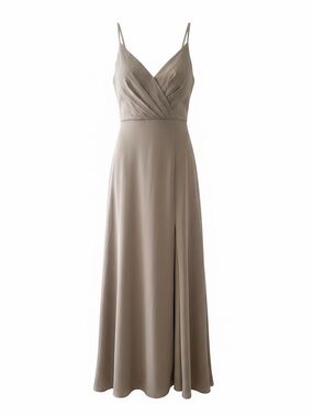Spaghetti-Strap Taupe V-Neck Maxi Dress - Great for Fall wedding.